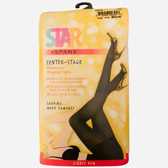 Spanx Star Power Tights Size E Black Ribbed Slimming Tummy Control Comfort - Picture 2 of 7